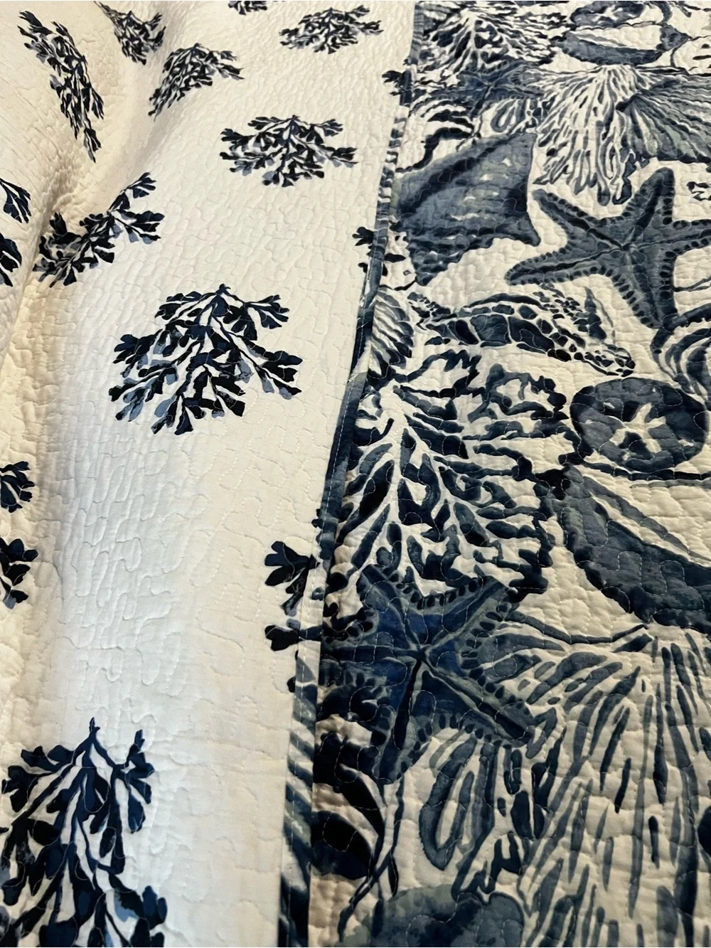 Blue and White Coastal Quilt - Navy Sea Life Pattern